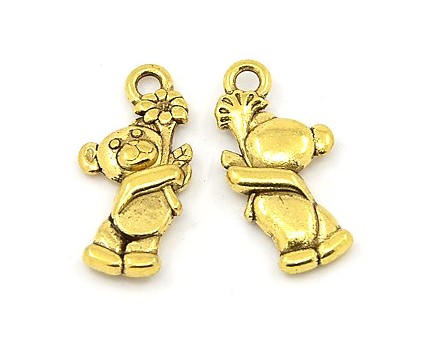 Zawieszka Metalowa Wisiorek Charms Miś Misie Miśki 19x9mm Złoty 3szt