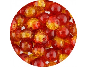 Koraliki Szklane Crackle Dwubarwne Czerwono - Żółte 8mm 50szt