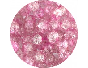 Koraliki Szklane Crackle Dwubarwne Biało - Różowe 8mm 50szt