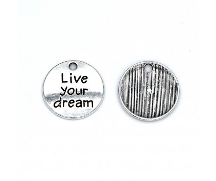 Zawieszka CHARMS Live your dream 20x20mm Metal 1szt